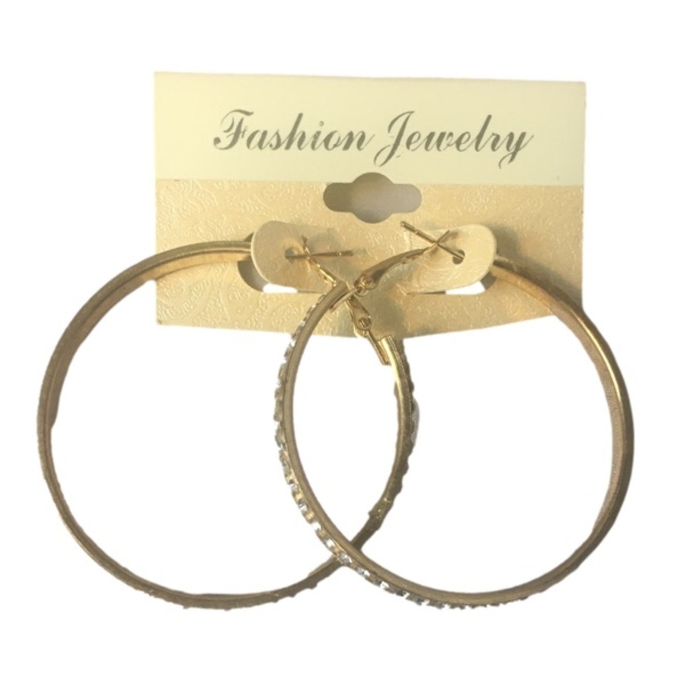 GOLD TONE RHINESTONE HOOP‎ EARRINGS